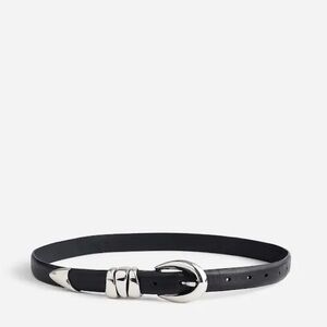 NWT Madewell Women's Triple Metal Keeper Buckle Belt Black Leather Size Large